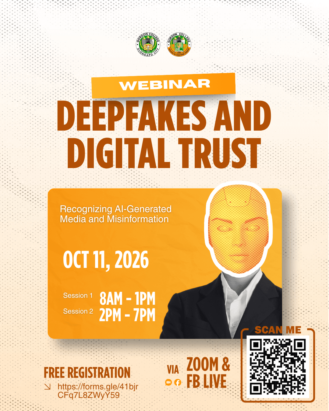 Deepfakes and Digital Trust webinar poster with event schedule and organizer marks